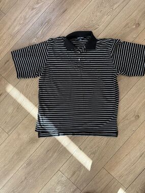 Men's Black & White Striped Polo Shirt